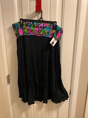 NWT Smart Sexy L XL Swim Skirt Cover Up Black Tropical Long Beach Wear